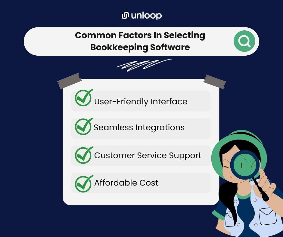 an infographic presenting a checklist of factors to consider when selecting bookkeeping software