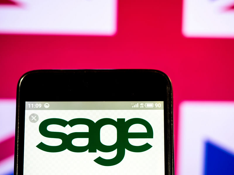 A logo of sage on the top part of a smartphone screen