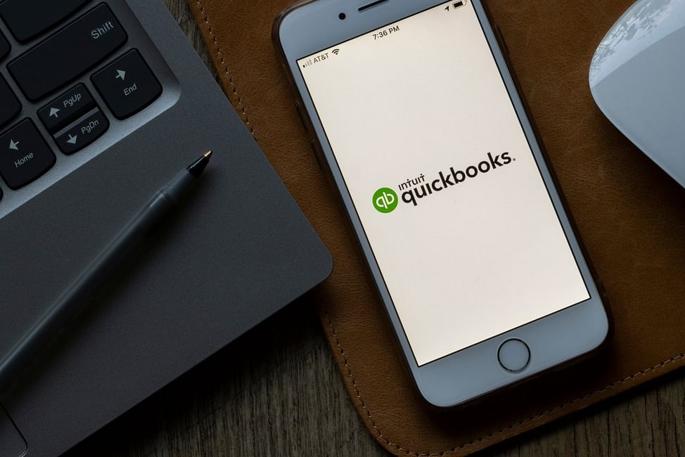 top view of an opened quickbooks app on a phone screen